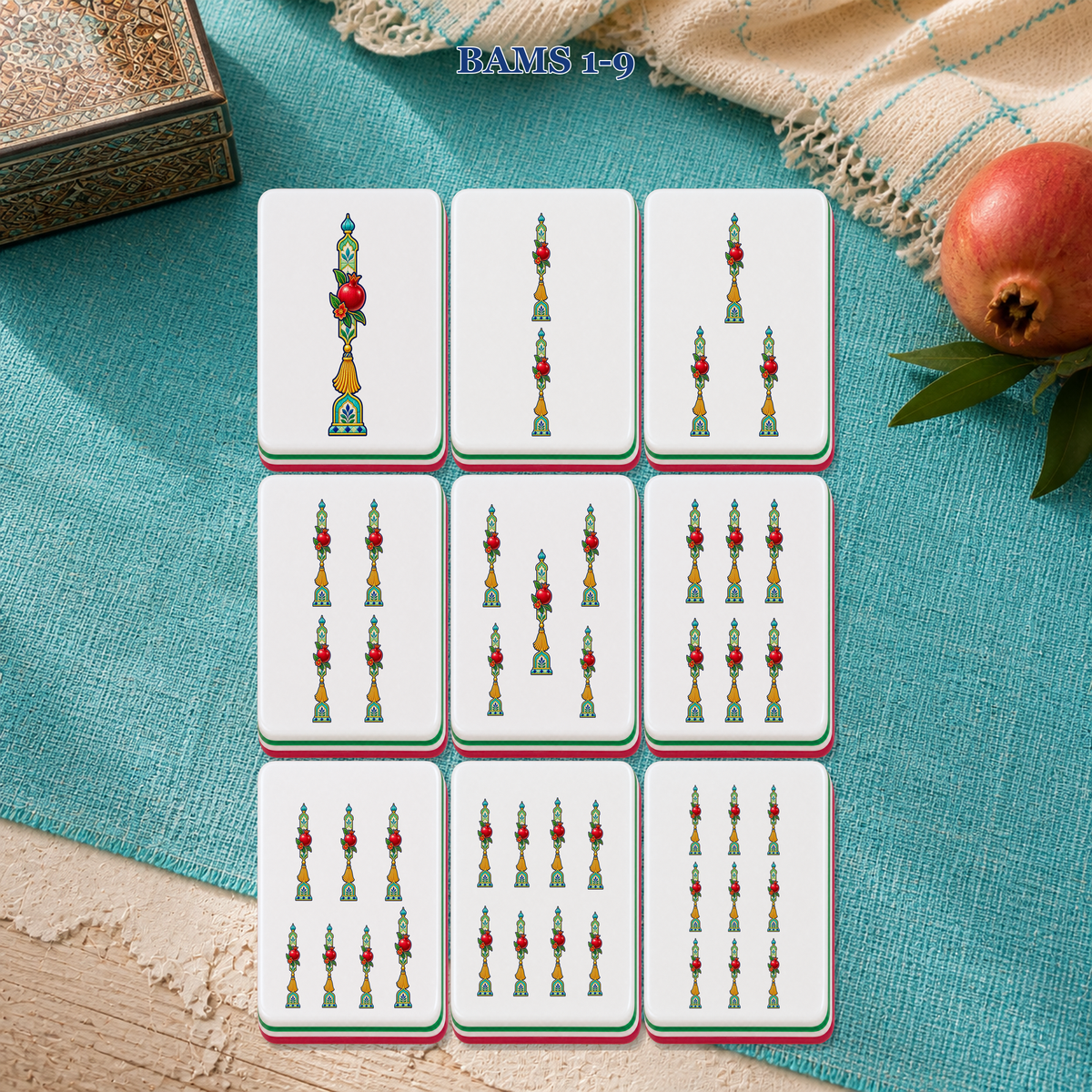 Moroccan Riad Pomegranate Lantern American Mahjong Set, 160 Tile Acrylic Mahjong Game, Themed Gift, Basic or Deluxe Set