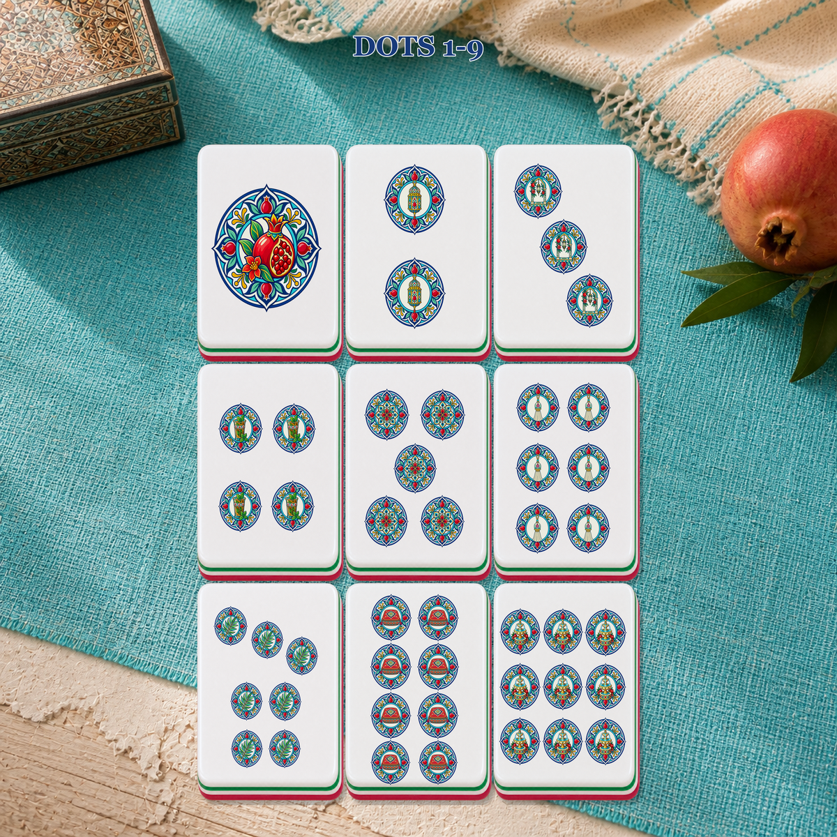 Moroccan Riad Pomegranate Lantern American Mahjong Set, 160 Tile Acrylic Mahjong Game, Themed Gift, Basic or Deluxe Set