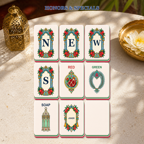 Moroccan Riad Pomegranate Lantern American Mahjong Set, 160 Tile Acrylic Mahjong Game, Themed Gift, Basic or Deluxe Set