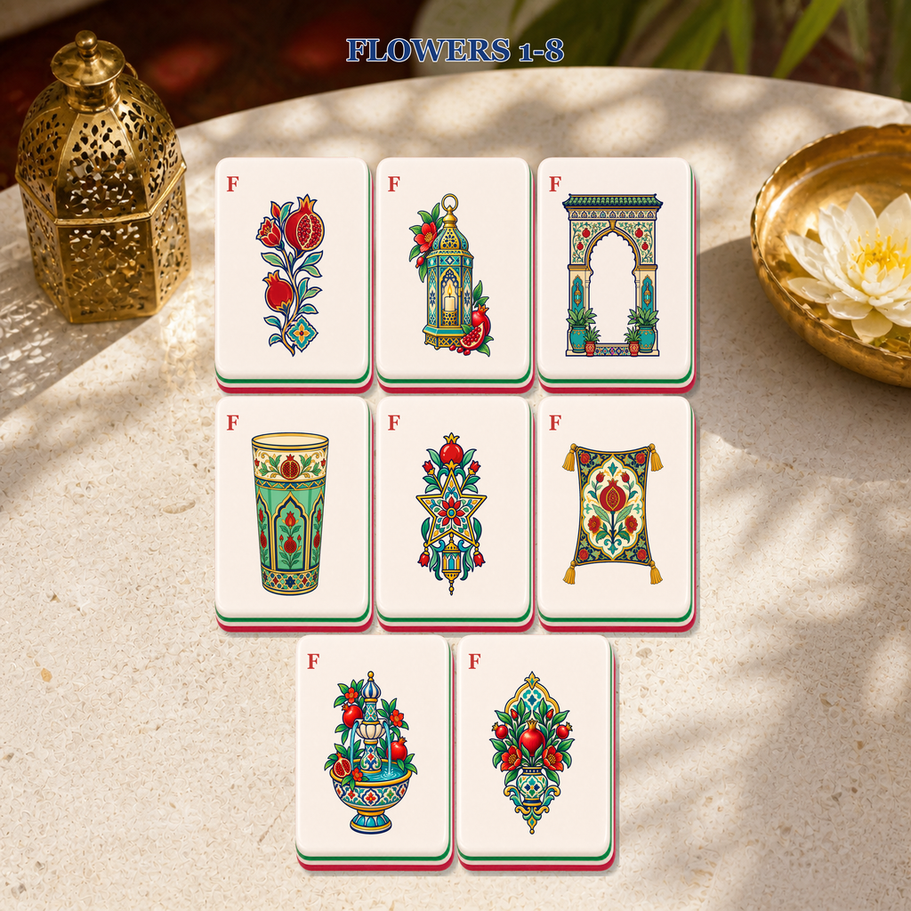 Moroccan Riad Pomegranate Lantern American Mahjong Set, 160 Tile Acrylic Mahjong Game, Themed Gift, Basic or Deluxe Set