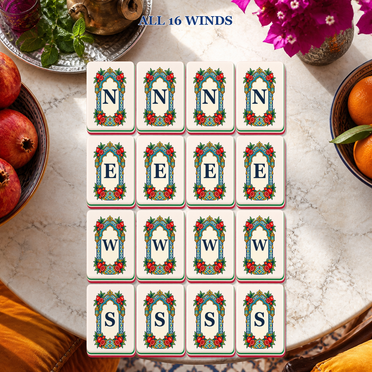 Moroccan Riad Pomegranate Lantern American Mahjong Set, 160 Tile Acrylic Mahjong Game, Themed Gift, Basic or Deluxe Set