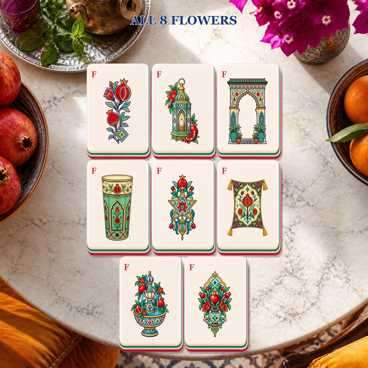 Moroccan Riad Pomegranate Lantern American Mahjong Set, 160 Tile Acrylic Mahjong Game, Themed Gift, Basic or Deluxe Set
